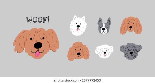 Cute cartoon dog - vector prin in flat style. Pet portrait - Flat vector illustration isolated on white background