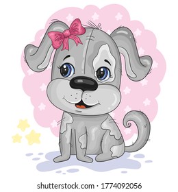 Cute Cartoon dog. vector print. Good for greeting cards, invitations, decoration, Print for Baby Shower, etc
