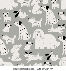 Cute cartoon dog vector print in flat style. My pet seamless pattern