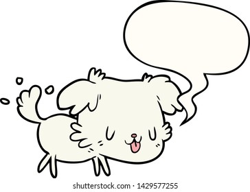 lindo perro caricaturista agitando cola con burbuja de habla