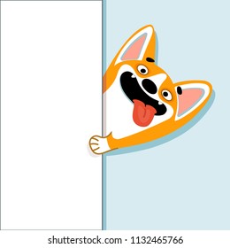 Cute cartoon dog of welsh corgi pembroke. Can be used as a fox character as well. Vector illustration of nice puppy with free copy space. For cards, pet shops, veterinary clinics and children's design