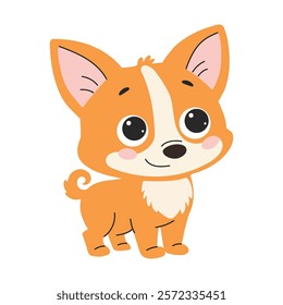 Cute cartoon dog. Cute Welsh Corgi puppy. Vector illustration isolated on a white background.