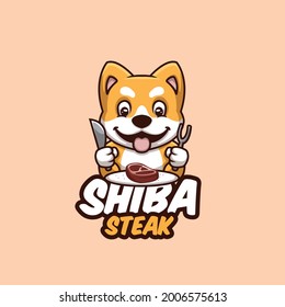 Cute Cartoon Doge Shiba Inu Steak Food Cartoon Logo