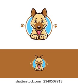 Cute cartoon doggy with smiling face, pet shop or dog logo illustration