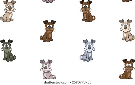 Cute Cartoon Dogs with Bones, Seamless Pattern