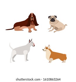 Cute cartoon dogs breeds flat vector set (part 3)