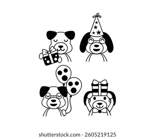 Cute Cartoon Dogs Celebrating a Party Vector Design Illustration