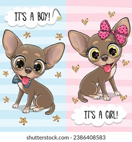 Cute cartoon Dogs Chihuahua boy and girl