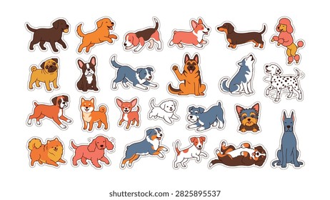 Cute cartoon dogs collection featuring various breeds and playful poses
