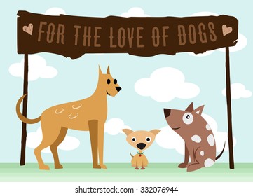 Cute cartoon dogs with colored background and text