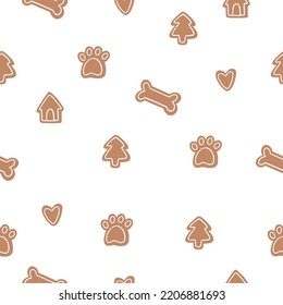 Cute cartoon dogs cookies, bone. Festive vector illustration - Christmas holidays in flat style. Seamless pattern