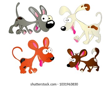 cute cartoon dogs with crazy faces vector isolated on white