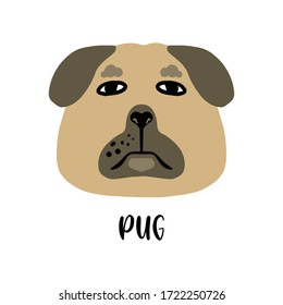 Hunde mit scharfem Cartoon sind mit Gesichtern bedeckt. Vektorgrafik einzeln auf Weiß. Beliebte Hunderasse. 