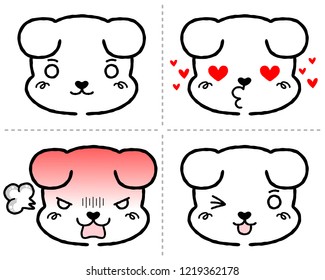 Cute Cartoon Dogs heads emoticons, Puppies emoji icon set.
