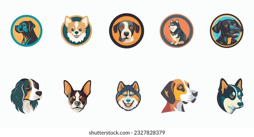 Cute cartoon dogs icons set. Vector illustration of a set of cute cartoon dogs.