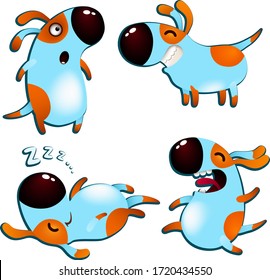  cute cartoon dogs isolated on white background.  funny various emotions puppys set