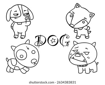 Cute cartoon dogs in playful poses.