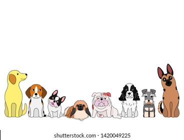 cute cartoon dogs sitting in a row