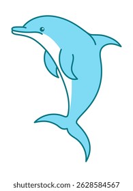 Cute cartoon dolphin character in minimal blue design. Perfect for summer graphics, kids' illustrations, t-shirt prints, and ocean-themed projects