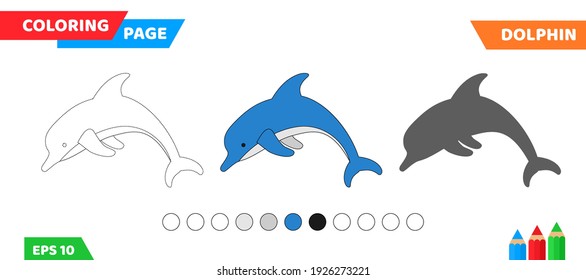 cute cartoon dolphin coloring page for kids education vector illustration