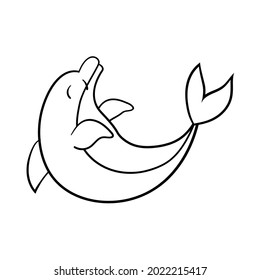 Cute cartoon dolphin, coloring page. Vector illustration