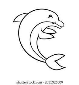 Cute cartoon dolphin, coloring page. Vector illustration