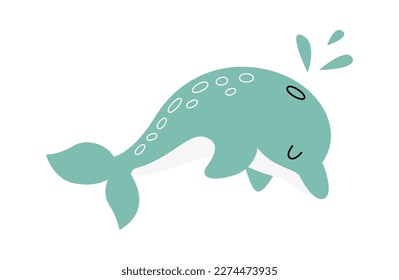 Cute cartoon dolphin flat icon. Vector illustration