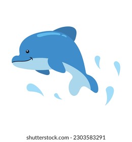 Cute Cartoon Delphin im flachen Stil. Vektorgrafik von Delphin einzeln auf weißem Hintergrund