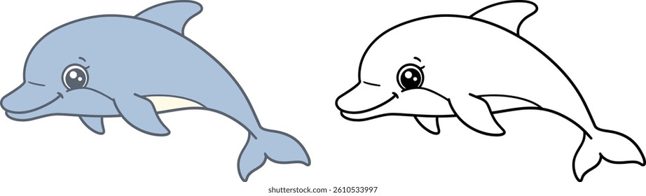 Cute Cartoon Dolphin Illustration Coloring Book