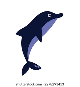 Cute cartoon dolphin isolated on white background, flat vector illustration, ocean life, print