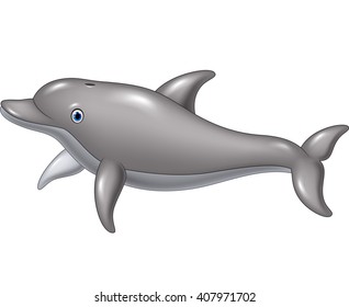 Cute cartoon dolphin isolated on white background