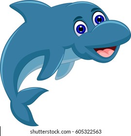 Cute Cartoon Dolphin Jumping Stock Vector (Royalty Free) 605322563 ...