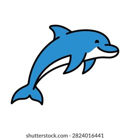Cute cartoon dolphin jumping illustration with wildlife illustration swimming creature isolated background stylized cheerful friendly tropical underwater pinniped