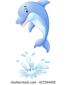 Cute cartoon dolphin jumping out of water