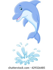 Cute cartoon dolphin jumping out of water