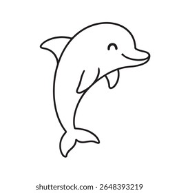 Cute cartoon dolphin leaping, perfect for children's books or educational materials.