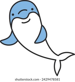 Cute cartoon dolphin line icon. Vector illustration on white background.