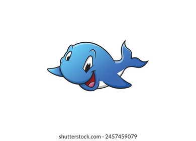Cute Cartoon Dolphin Logo – Happy Marine Mammal Vector Illustration