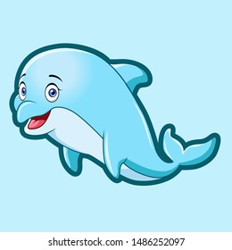 Cute cartoon dolphin on the sea.