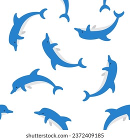 cute cartoon dolphin seamless patern  on white background vector illustration