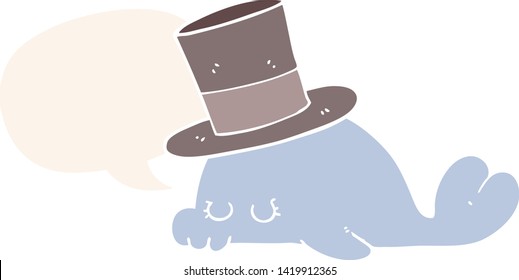 cute cartoon dolphin with speech bubble in retro style