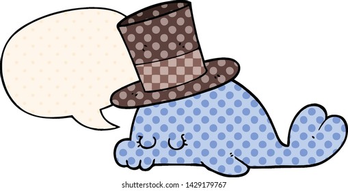 cute cartoon dolphin with speech bubble in comic book style