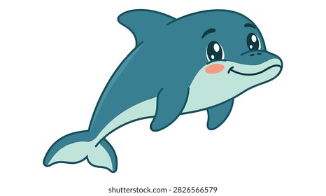 Cute cartoon dolphin swimming