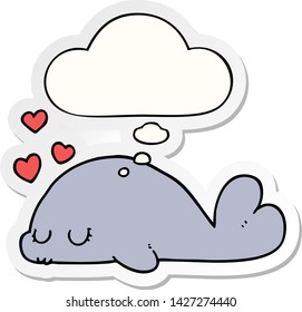 cute cartoon dolphin with thought bubble as a printed sticker