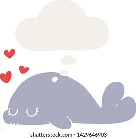 cute cartoon dolphin with thought bubble in retro style