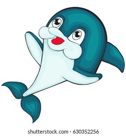 Cute cartoon dolphin.  Vector clip art for children.