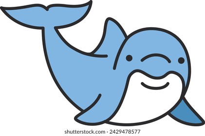 Cute cartoon dolphin. Vector illustration on white background. Isolated.