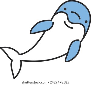 Cute cartoon dolphin. Vector illustration on white background. Isolated.