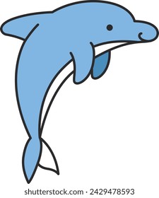 Cute cartoon dolphin. Vector illustration on white background. Isolated.