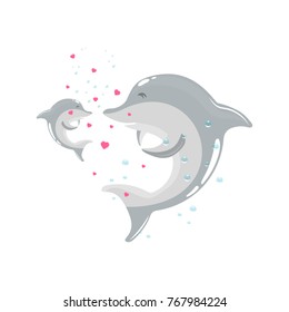 Cute cartoon dolphins isolated. dolphins, vector illustration. On a white background